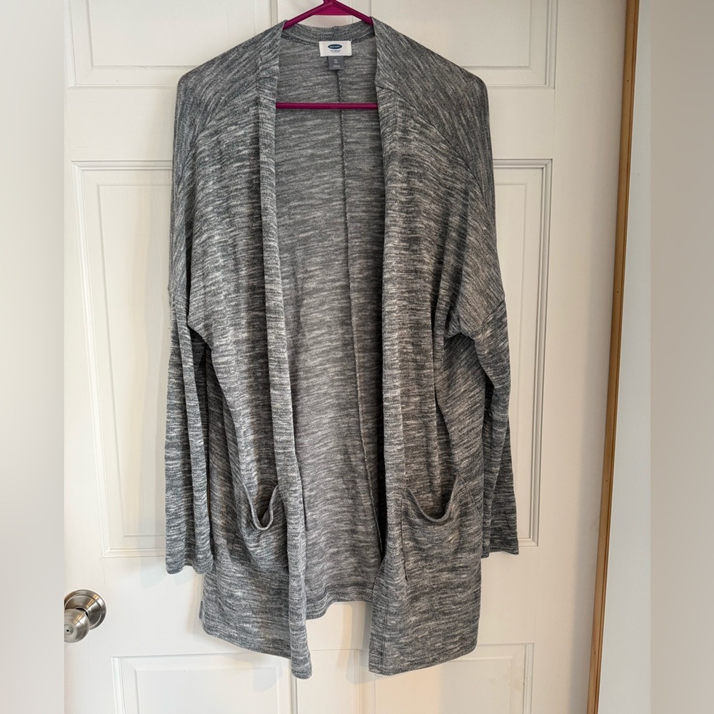Heathered gray open front sweater